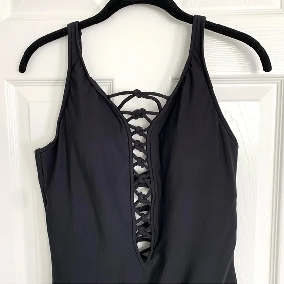 AQUA GREEN Lace Up One Piece Swimsuit in Black - Picture 10 of 13